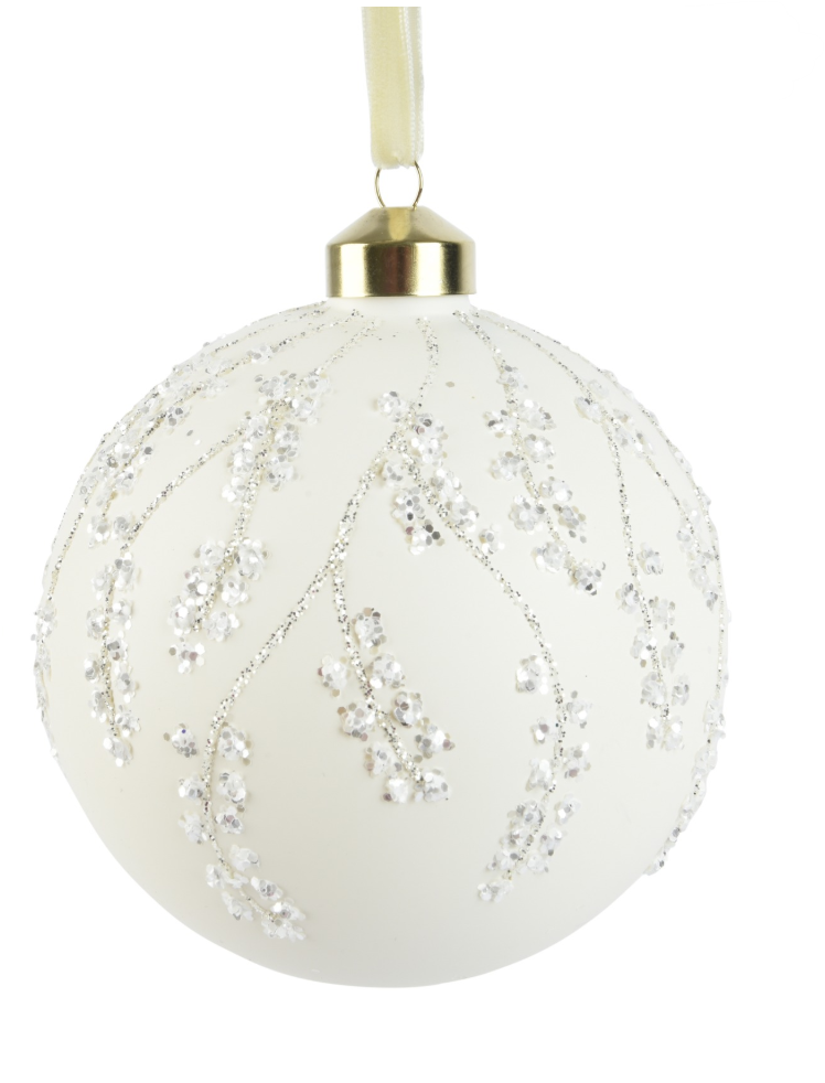 Winter White Glitter Branch Ball Ornament 4.7"