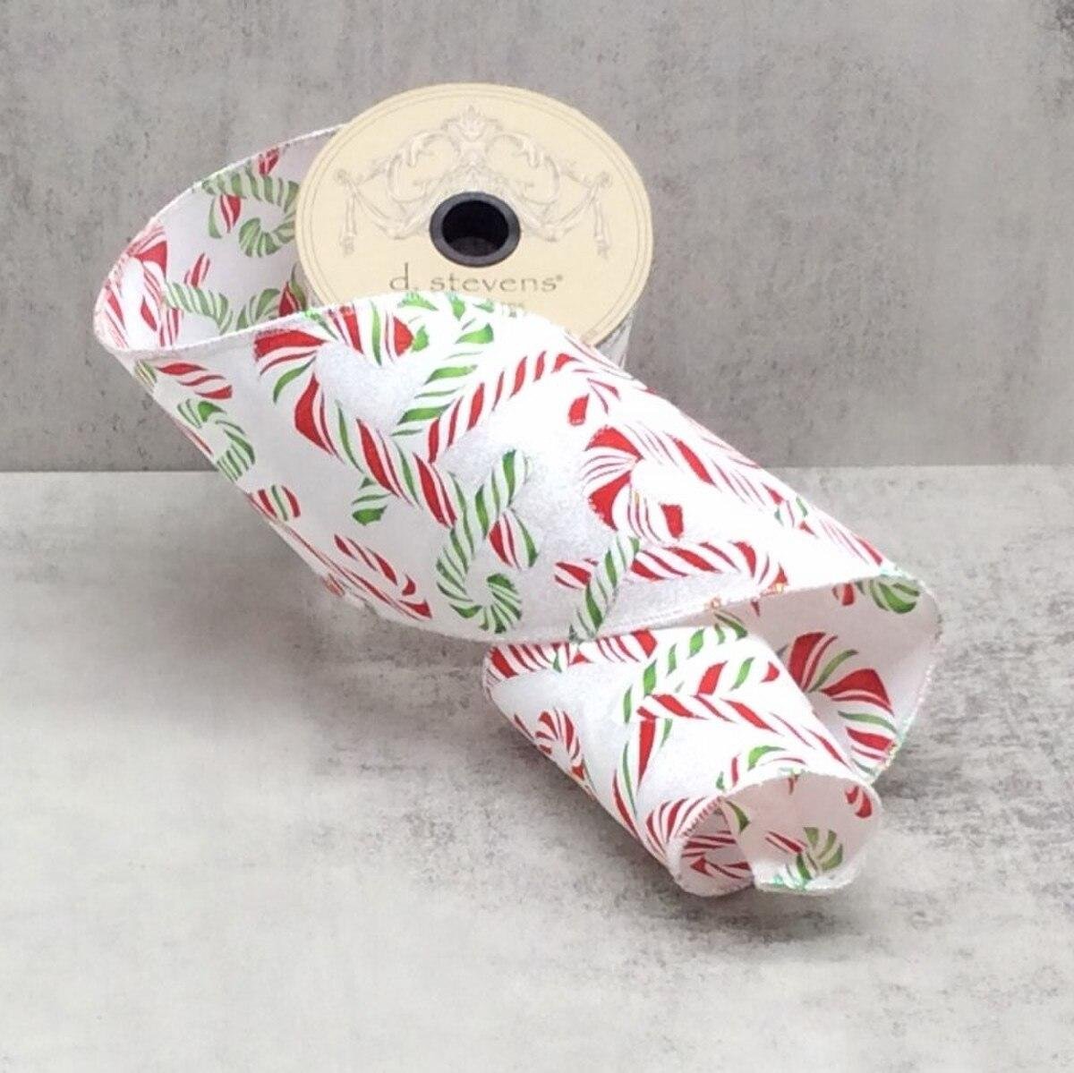 Taffeta Glitter Peppermint Candy Canes Ribbon, Red, Green and White 4" x 10yds