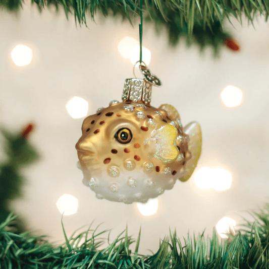 Old World Pufferfish Glass Christmas Ornament - Image 2