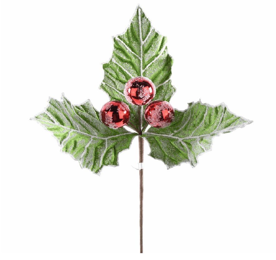 13" Frosted Holly Berry Pick