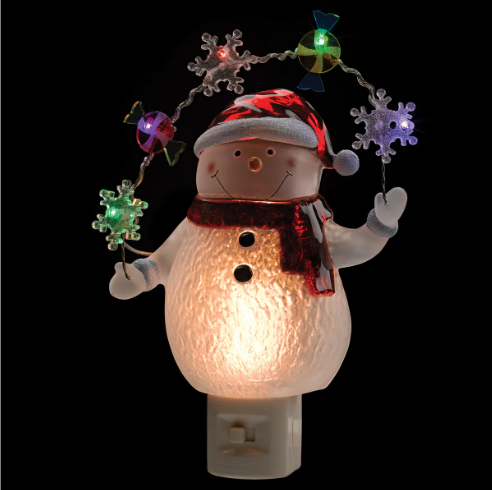 SNOWMAN LED NIGHTLIGHT w/SNOWFLAKES CANDY 7.75"