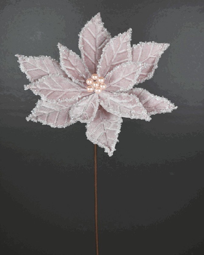 22" Pink Velvet Poinsettia Stem
