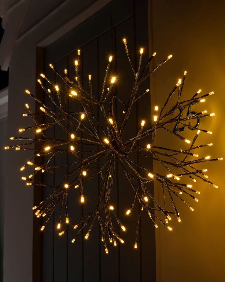 Pre-Lit Hanging Silver Branch Ball with Warm White LEDs — 30 cm