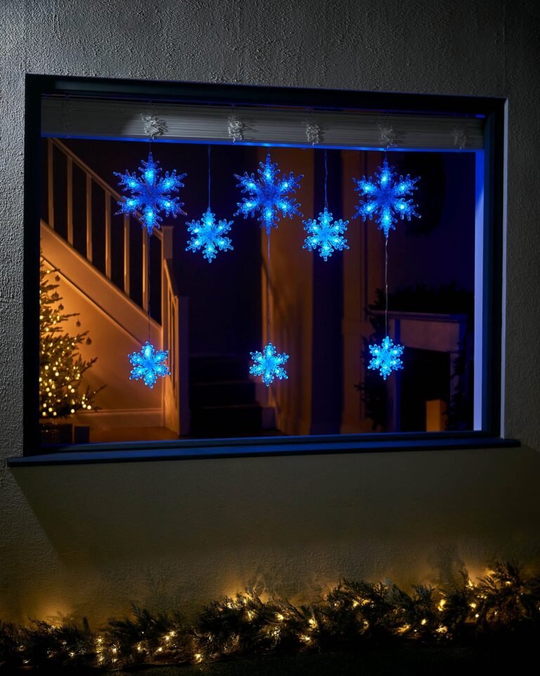 Multi-Function Snowflake Curtain Net Light, 1.6 m — Blue / White