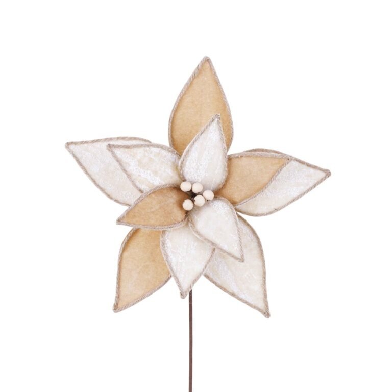 Velvet/Jute Poinsettia Stem Natural 20"