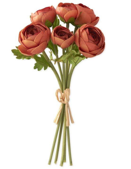 10.75" Dark Orange Real Touch Ranunculus Bundle (6 Stem)