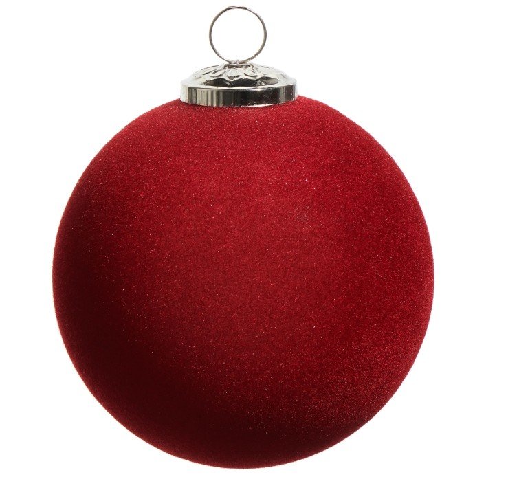 5"Berry Red Flocked Glass Ball Ornament