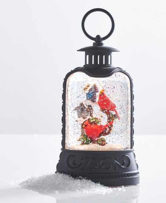 8" Cardinal and Birdhouse Lighted Water Lantern