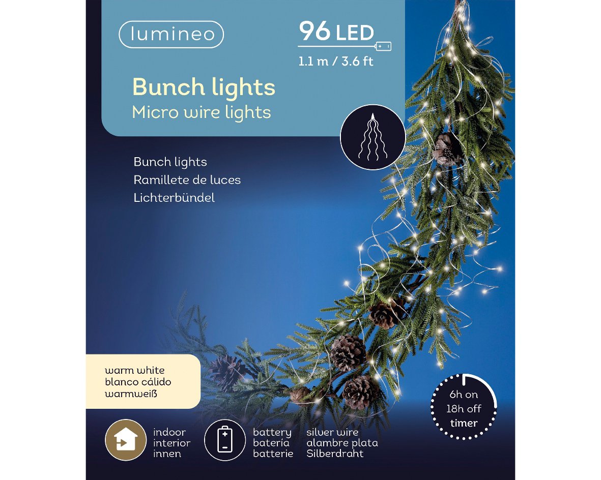 Micro LED Warm White Bunch 96 Light Set 3.6 ft. Battery Operated with Silver Wire - Image 2