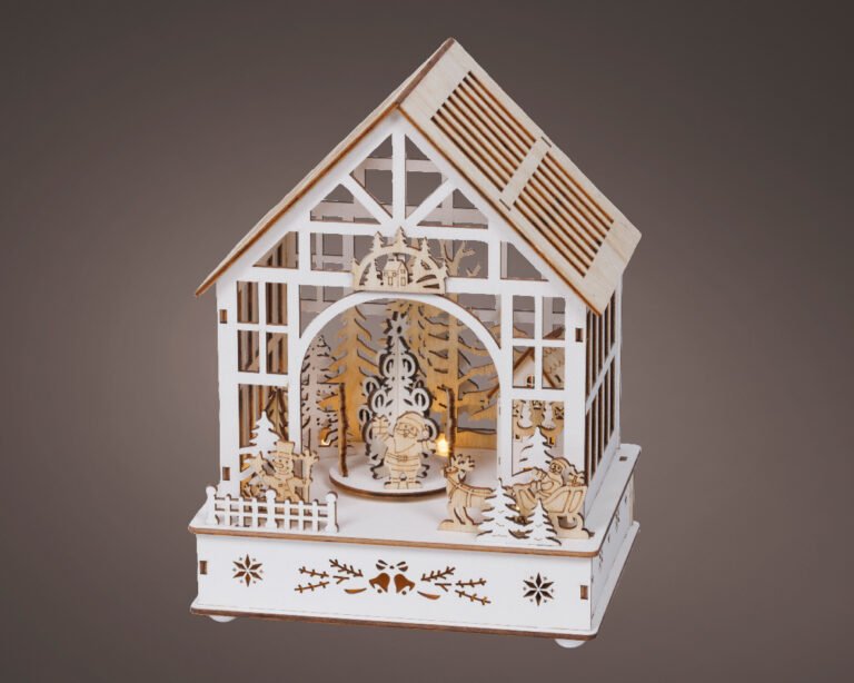 LED Santa's House with Elf and Snowman Scene Warm White Lights Battery Operated 7.09" Wx 9.37" Hx 5.91" D