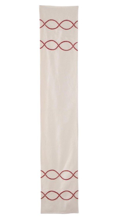72" Cream Table Runner w/Red & Cream Braided Pattern