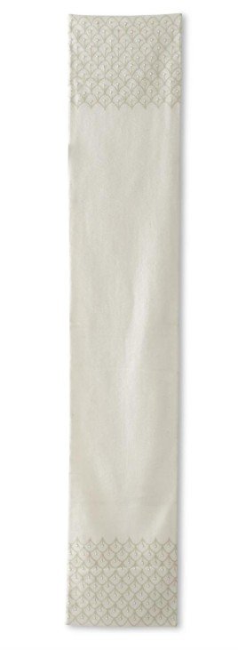 70.5" Cream Scalloped Embroidery w/Pearl Beads Table Runner