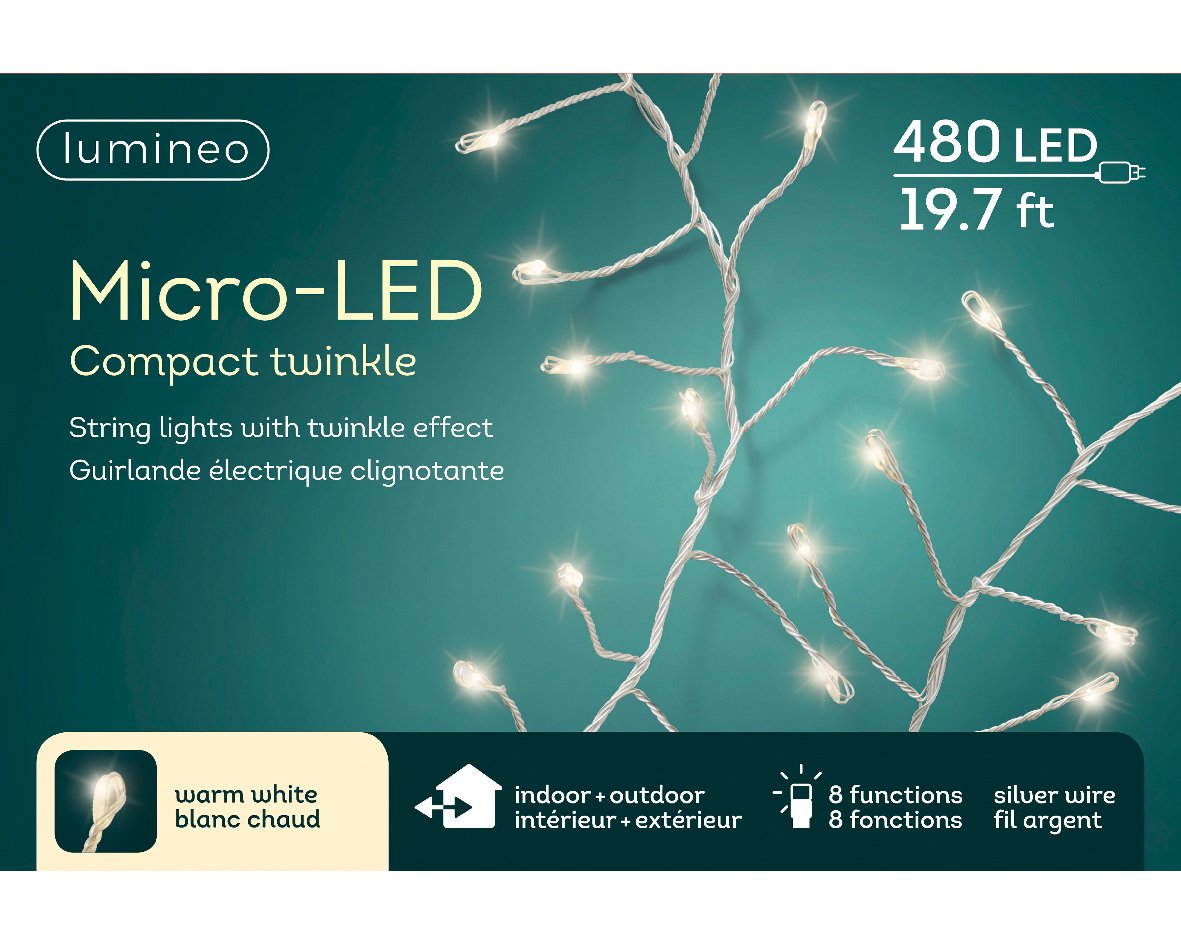 LED Micro Warm White 480 Lights 19.7 ft. Compact Light Set on Silver Wire - Image 2