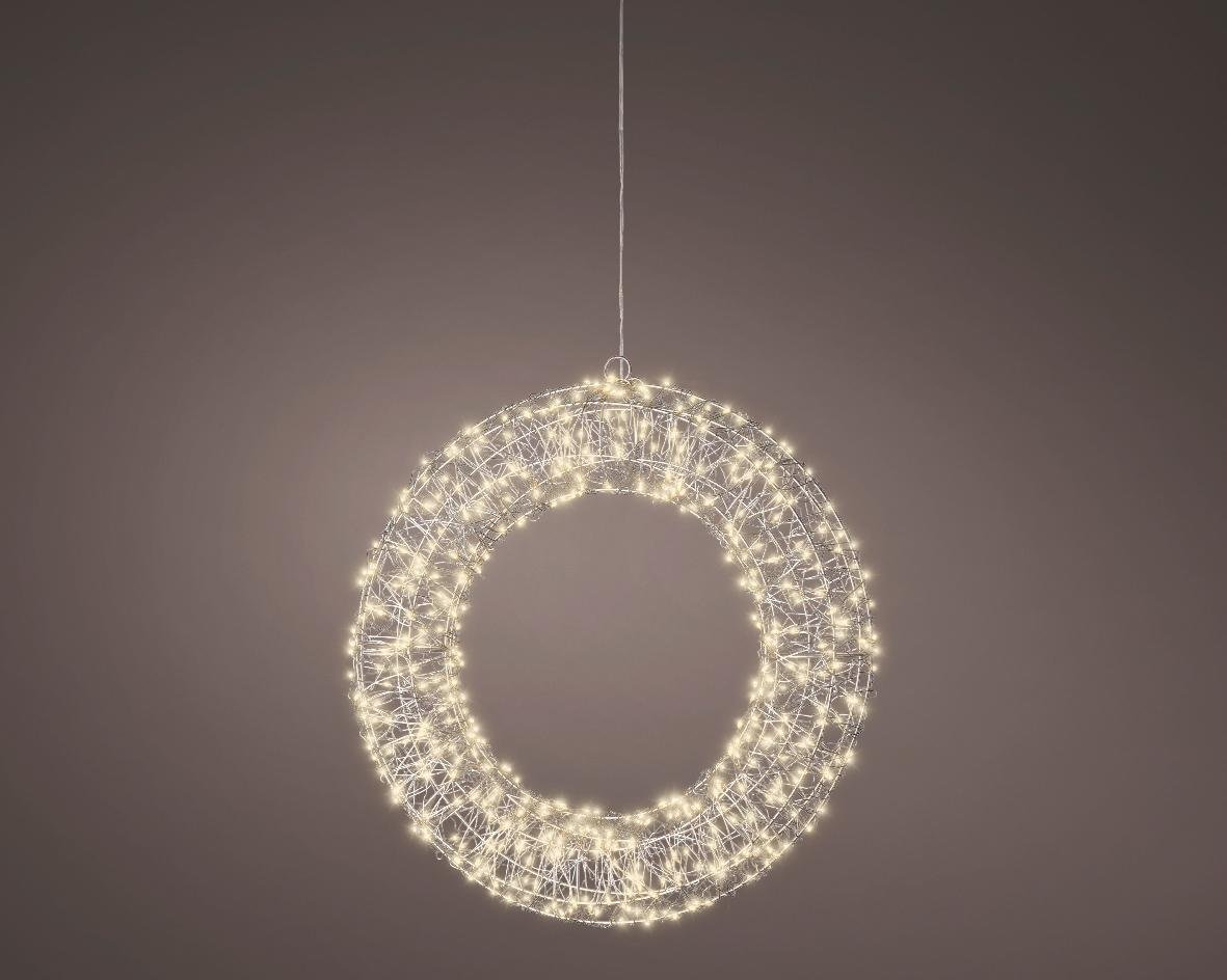 Micro LED Warm White Metal Wreath Frame Light Set 15" D, 500lts with Silver Wire