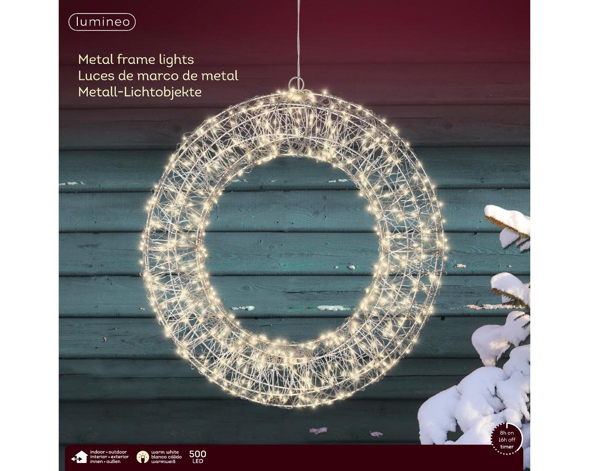 Micro LED Warm White Metal Wreath Frame Light Set 15" D, 500lts with Silver Wire - Image 2