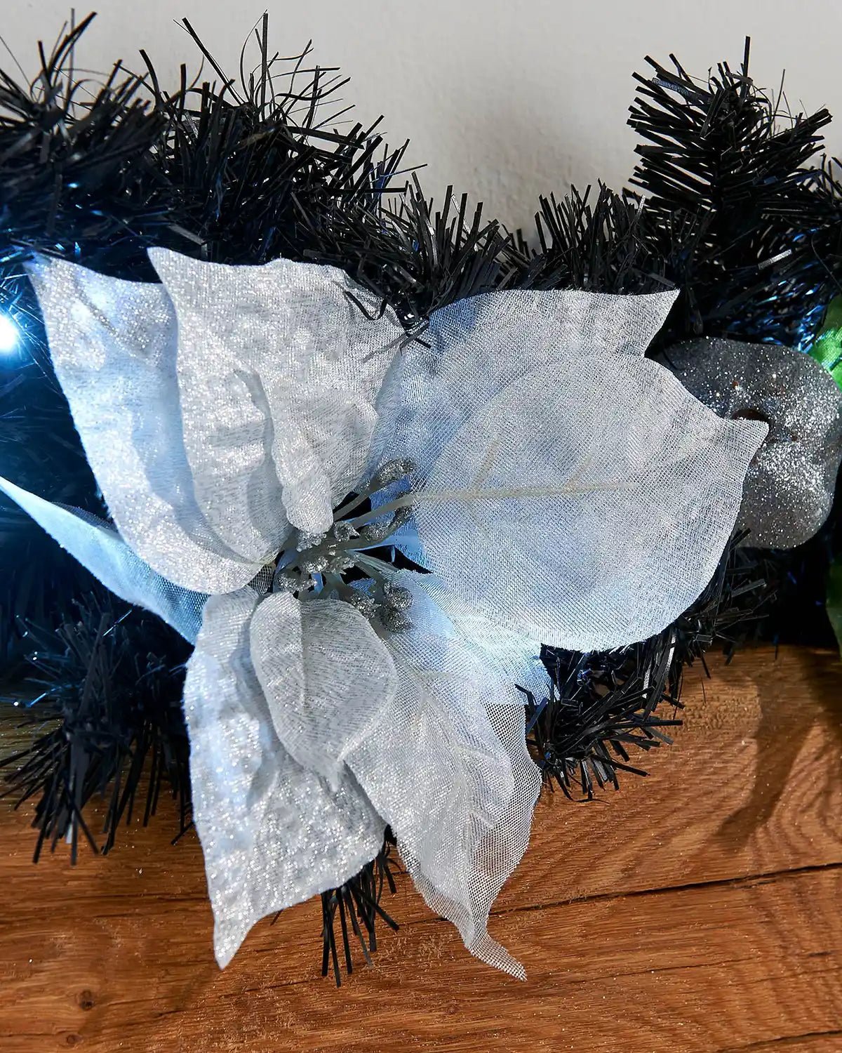 Pre-Lit Multi-Function Decorated Garland, Black/Silver, 9 ft - Image 4