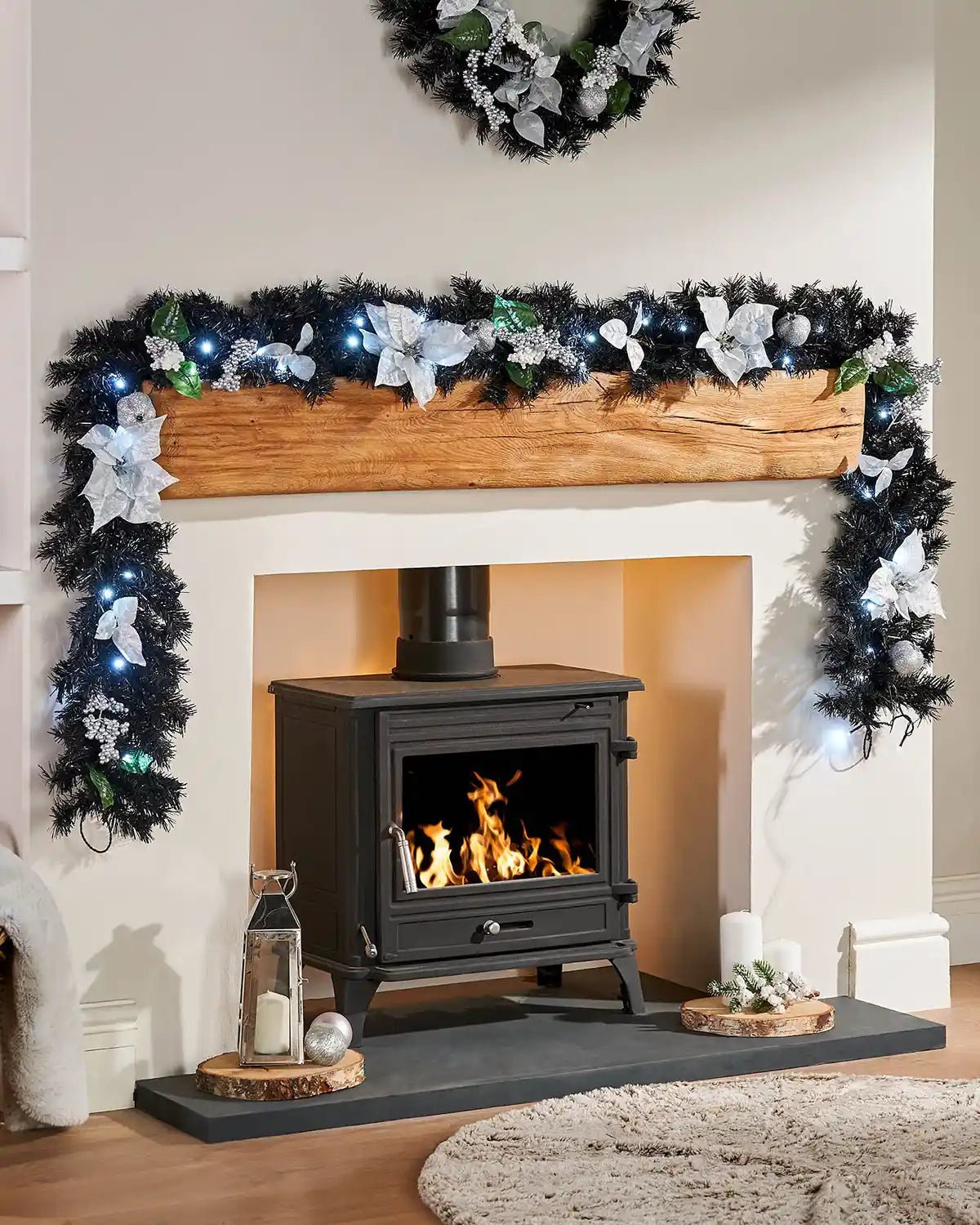 Pre-Lit Multi-Function Decorated Garland, Black/Silver, 9 ft - Image 2