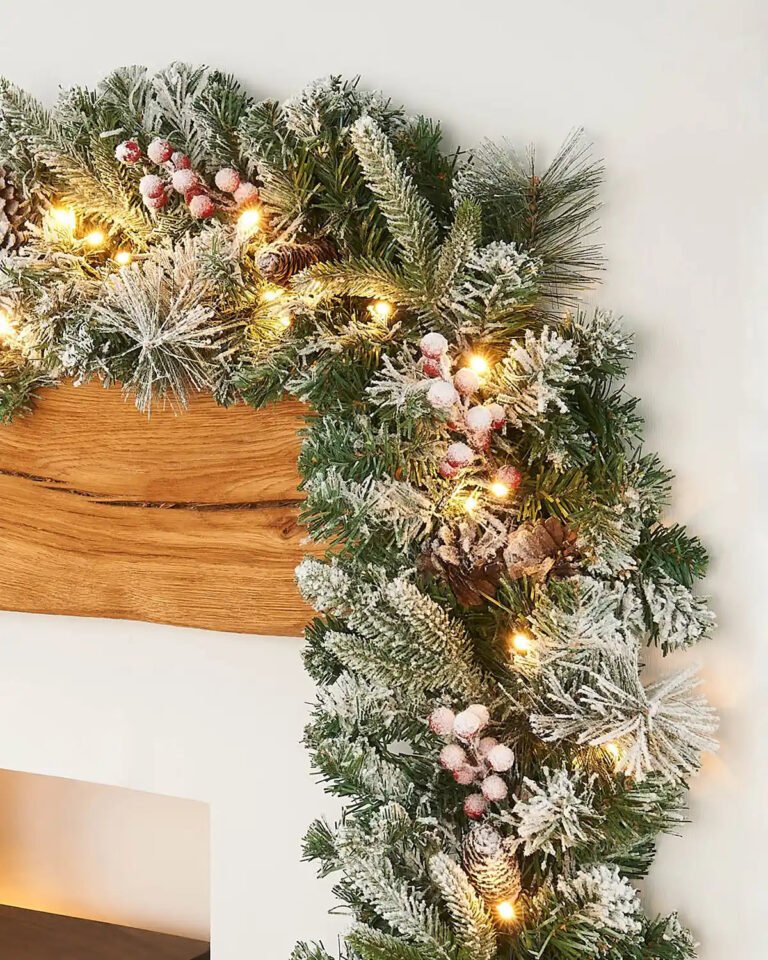 Pre-Lit Multi-Function Extra-Thick Mixed Pine Snow Flocked Garland, 9 ft — Garland / Multi-Functional