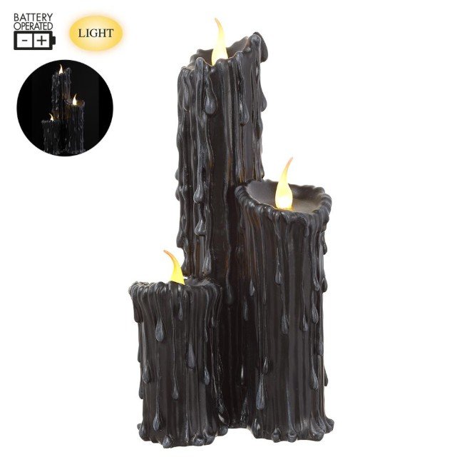 17.75" Black Faux Candles w/Battery Operated Light