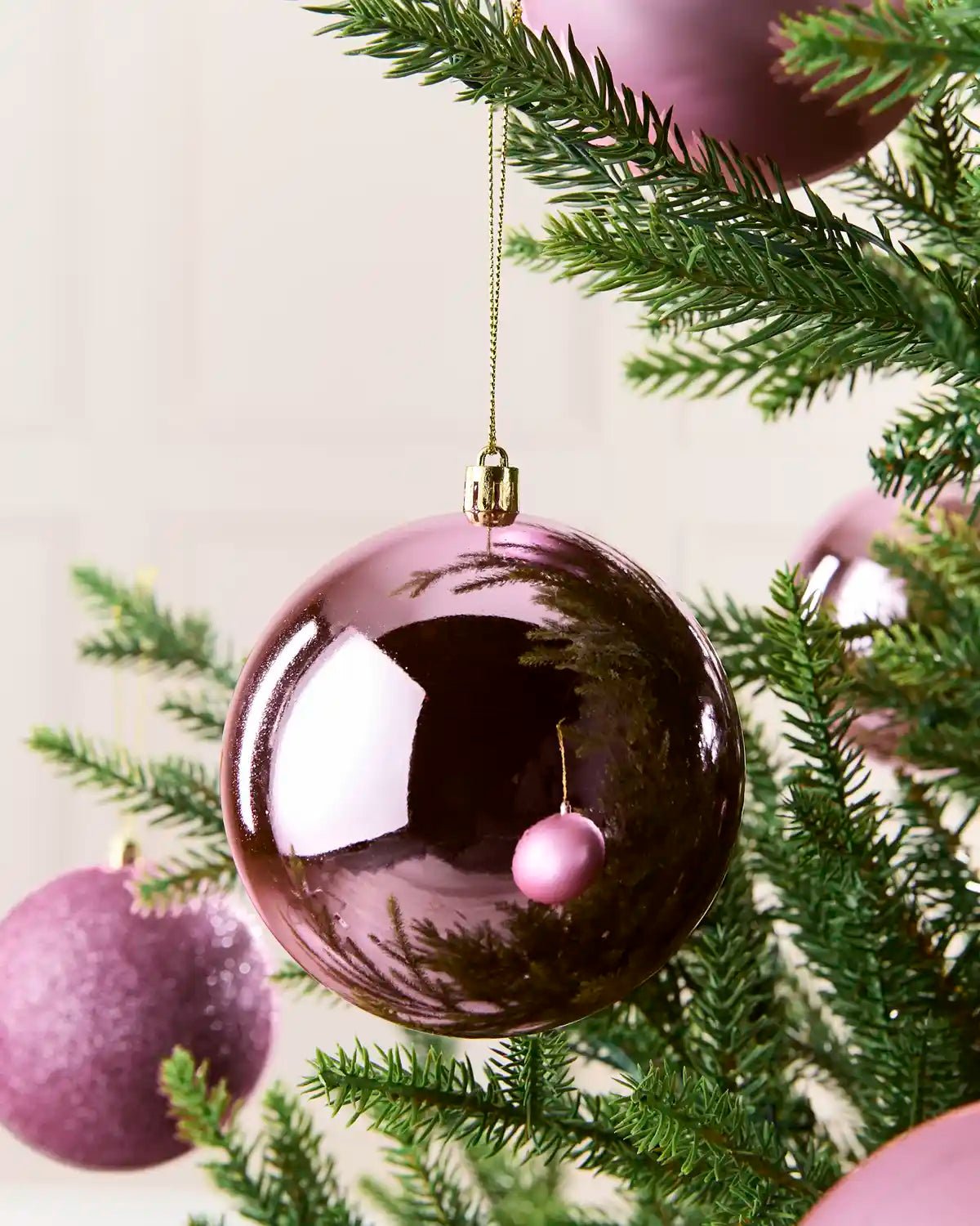 Set of 9 Shatterproof Baubles, Pink, 10 cm - Image 3