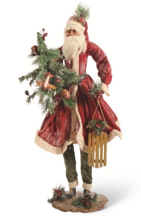 36" Vintage Santa w/Tree & Sled