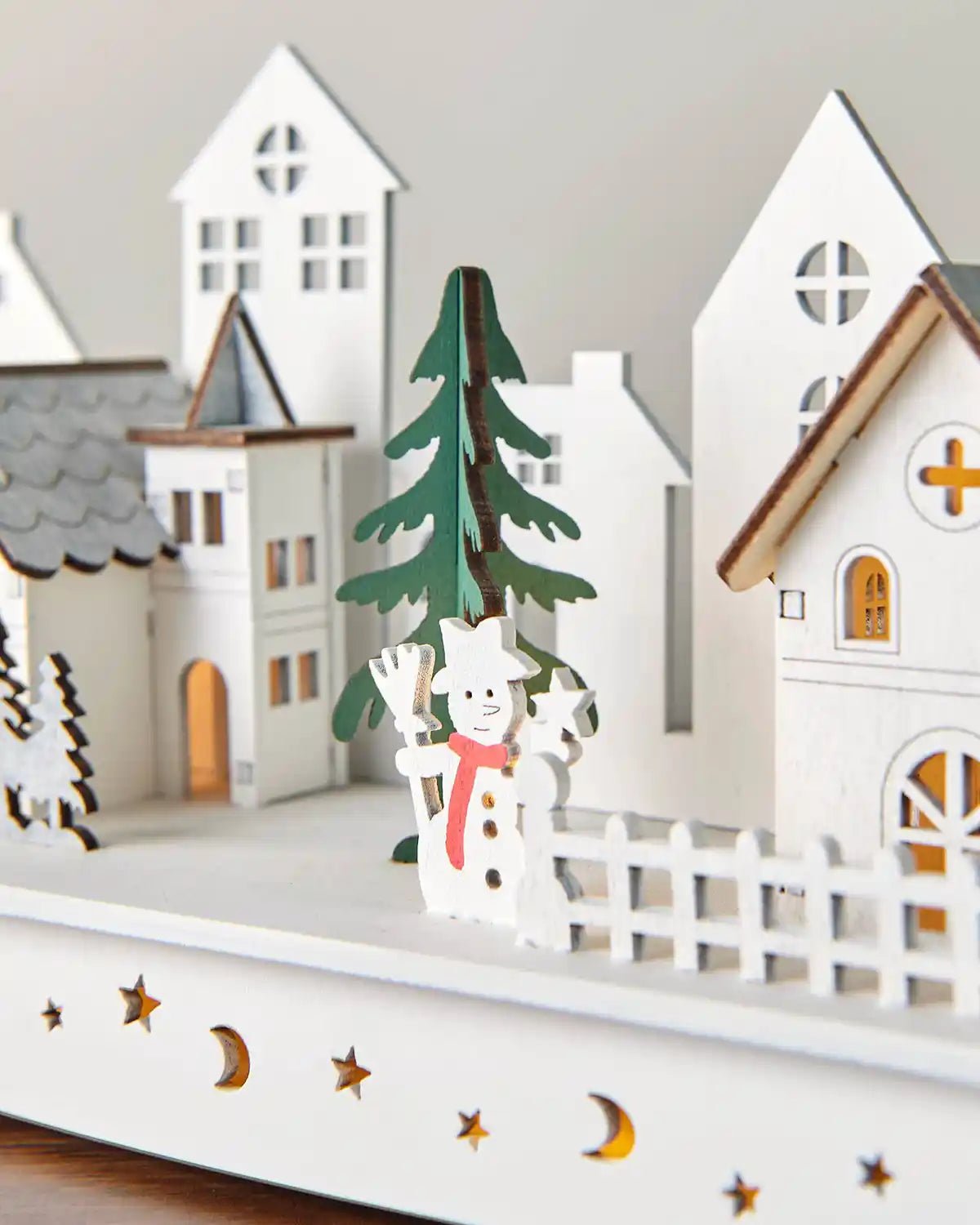 Pre-Lit Wooden Village Scene, White, 70cm - Image 3