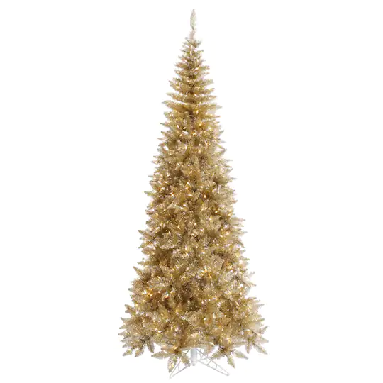 7.5ft. Pre-Lit Champagne Tinsel Fir Slim Artificial Christmas Tree, Clear Dura-Lit™ Lights — Height: 7.5'
