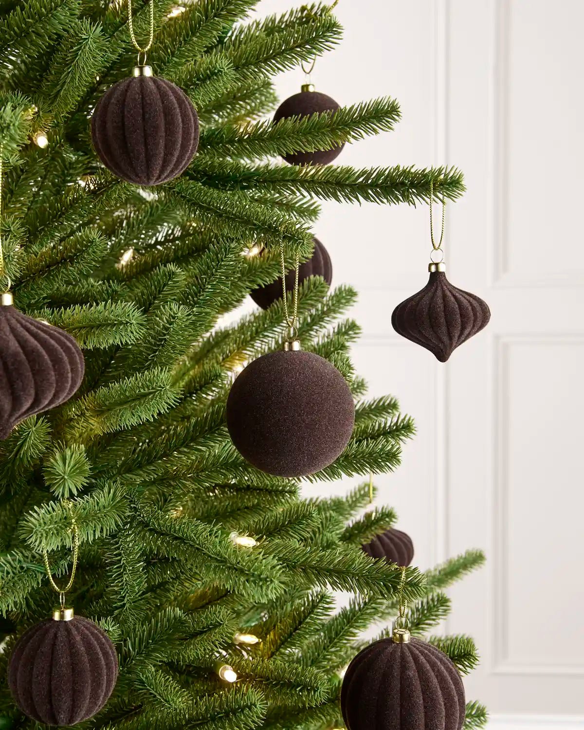 Set of 25 Velvet Baubles, Mocha