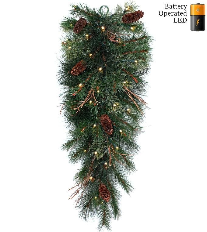32'' Foxtail Mixed Pine Teardrop - Clear Battery-Operated LED