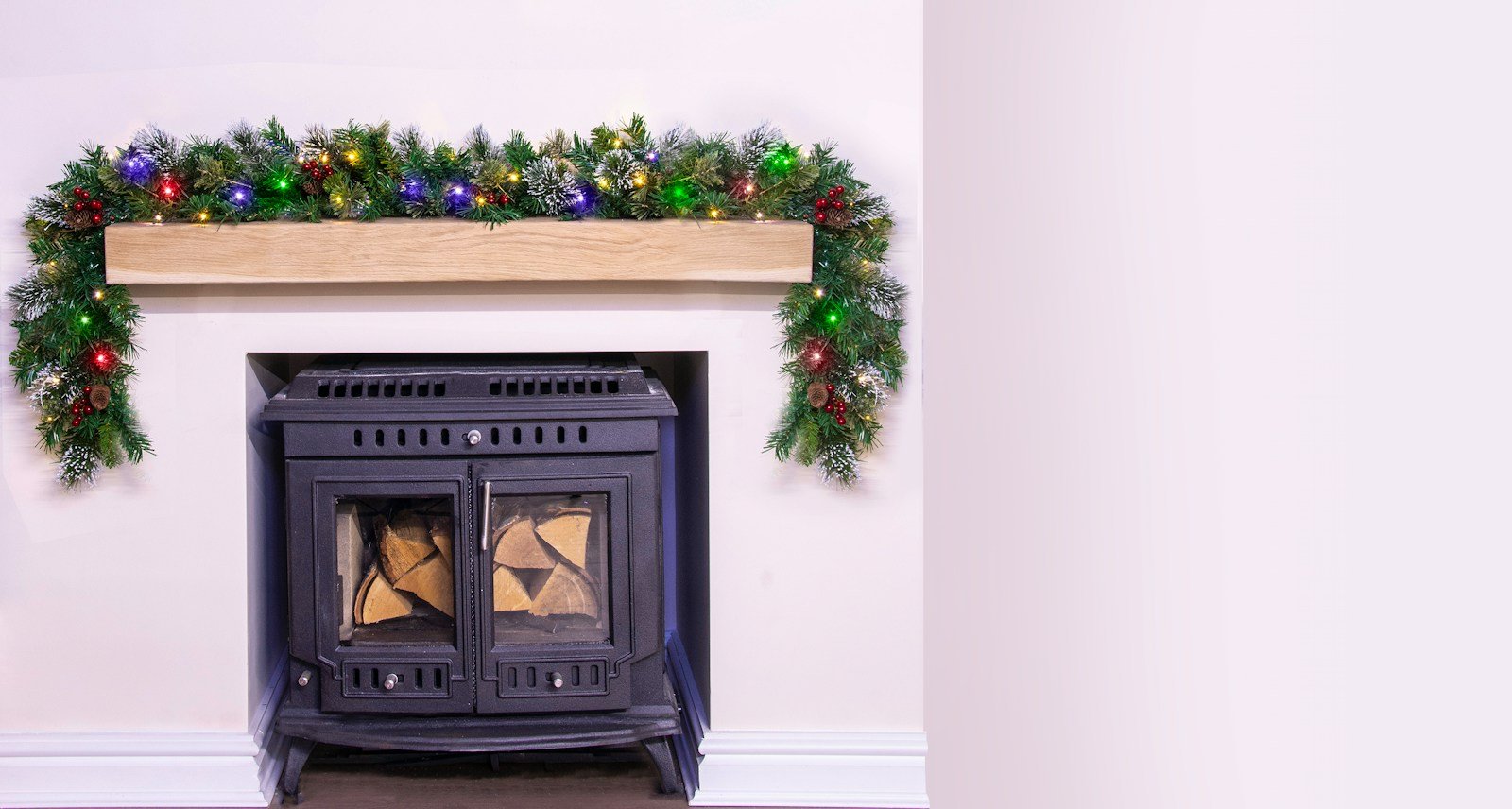 180cm Pre-lit Battery-powered Mixed Pine Garland Warm White/Multicolour LEDs