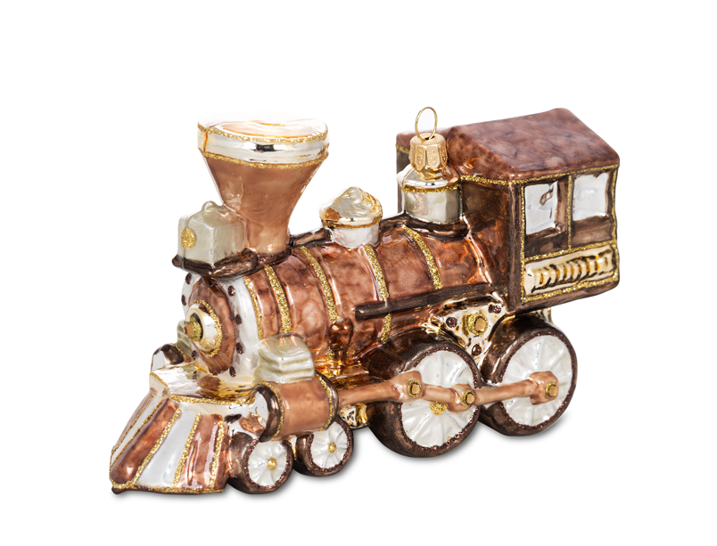 Huras Family Pantone Mocha Mousse Locomotive European Blown Ornament