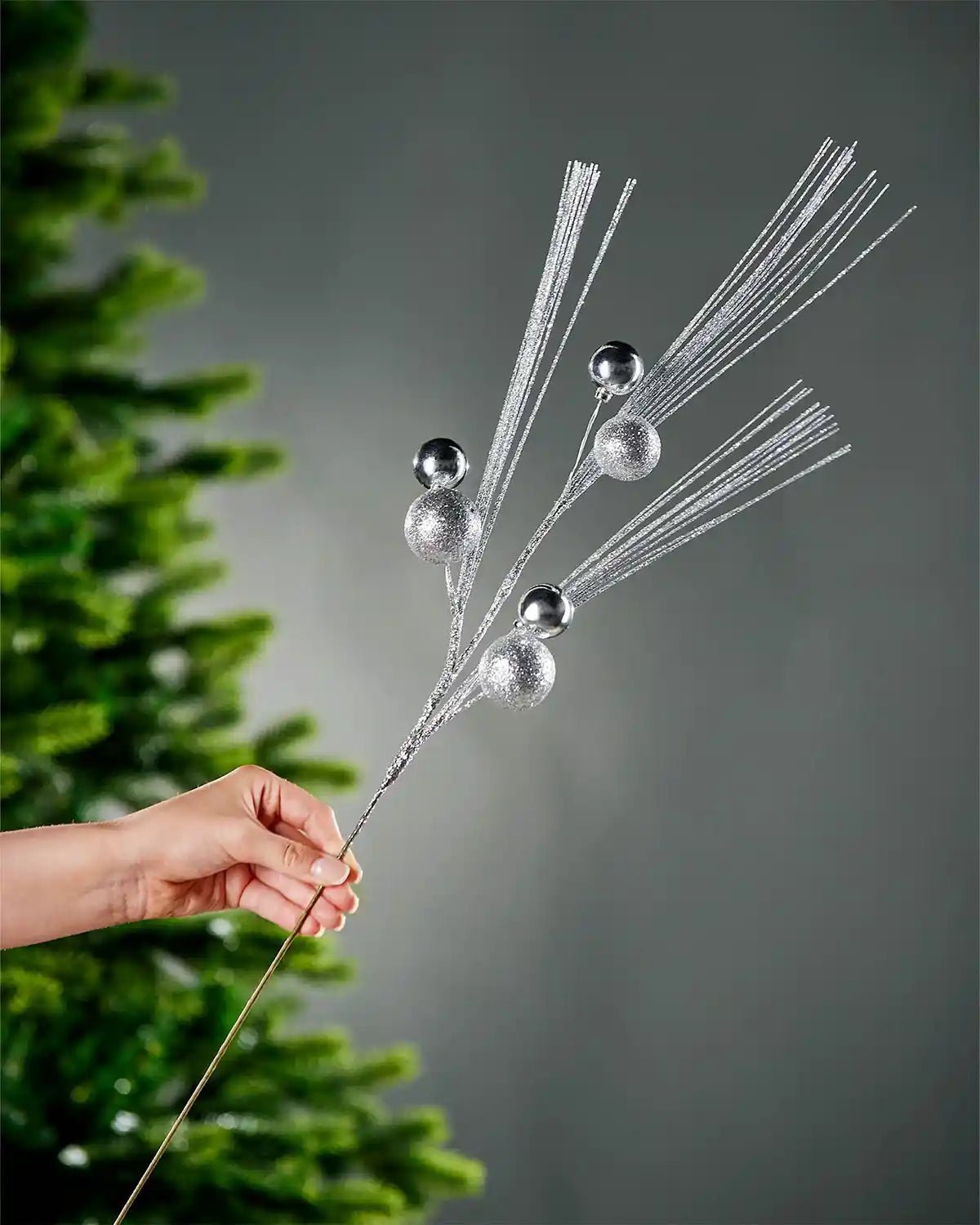 Glitter Bauble Spray, Silver, 72 cm - Image 2