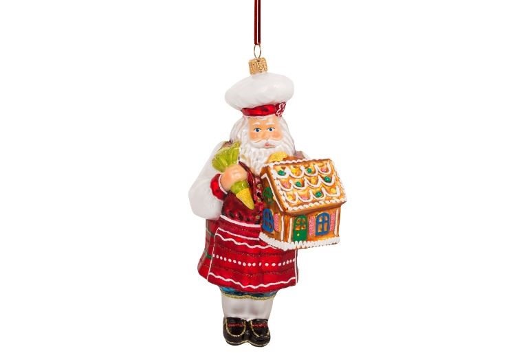 Huras Family Pastry Chef Santa with His Gingerbread House European Blown Ornament - Image 2