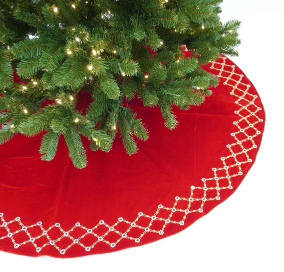 Floral Jewel Tree Skirt RED 60" Dia