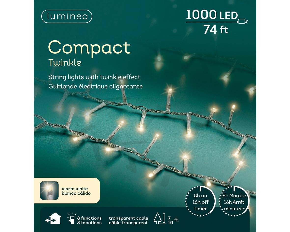 LED Warm White 1000 Count Lights 74ft. Compact Light Set with Translucent Wire