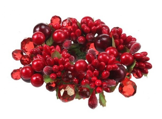 5" RED/BURG PEARL BERRY/JEWEL CANDLE RING-2.5"