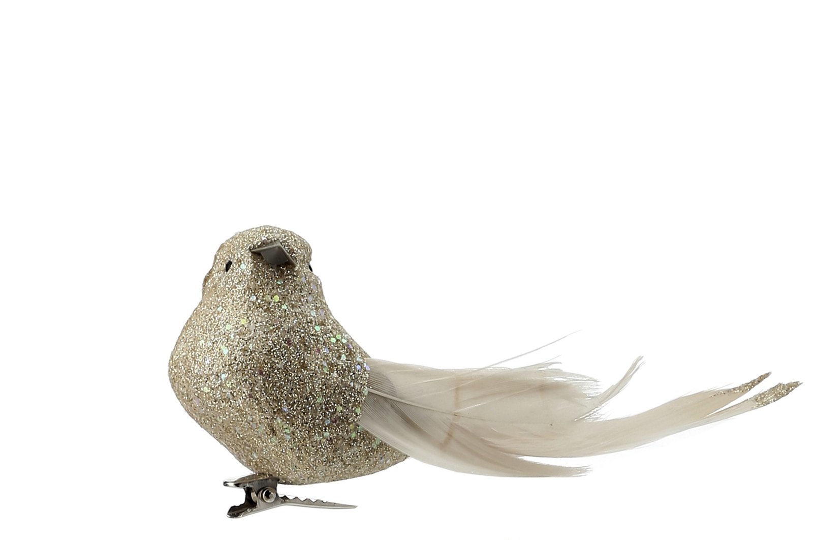 Champagne Glitter Bird With Clip 5"