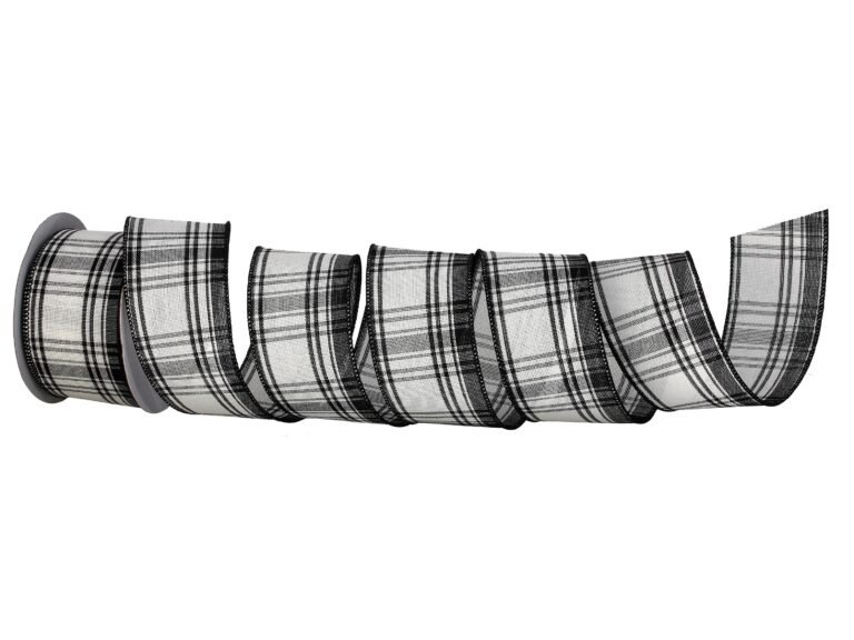 BLACK/WHITE PLAID RIBBON 2.5"x10Y