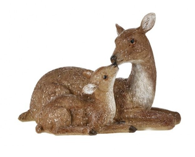 Winter Chalet Doe w/Baby Resin 9.5"