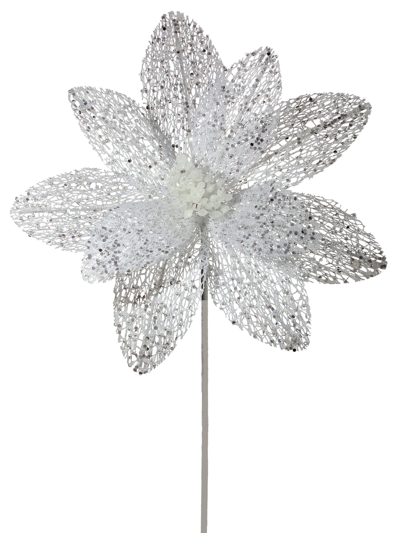 White Glitter Net Poinsettia 22"