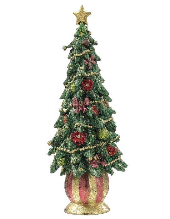 Red/Gold Merry Tree Decor 9" Resin