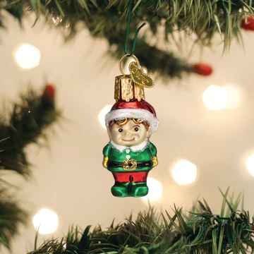 Old World Mini Elf Glass Christmas Ornament