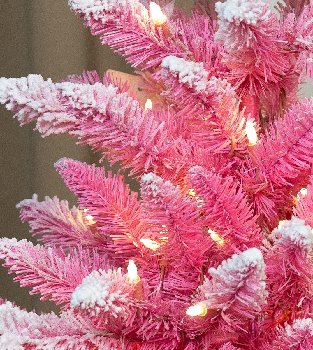 3' Flocked Over Pink Potted Tree - Clear LED - Image 2