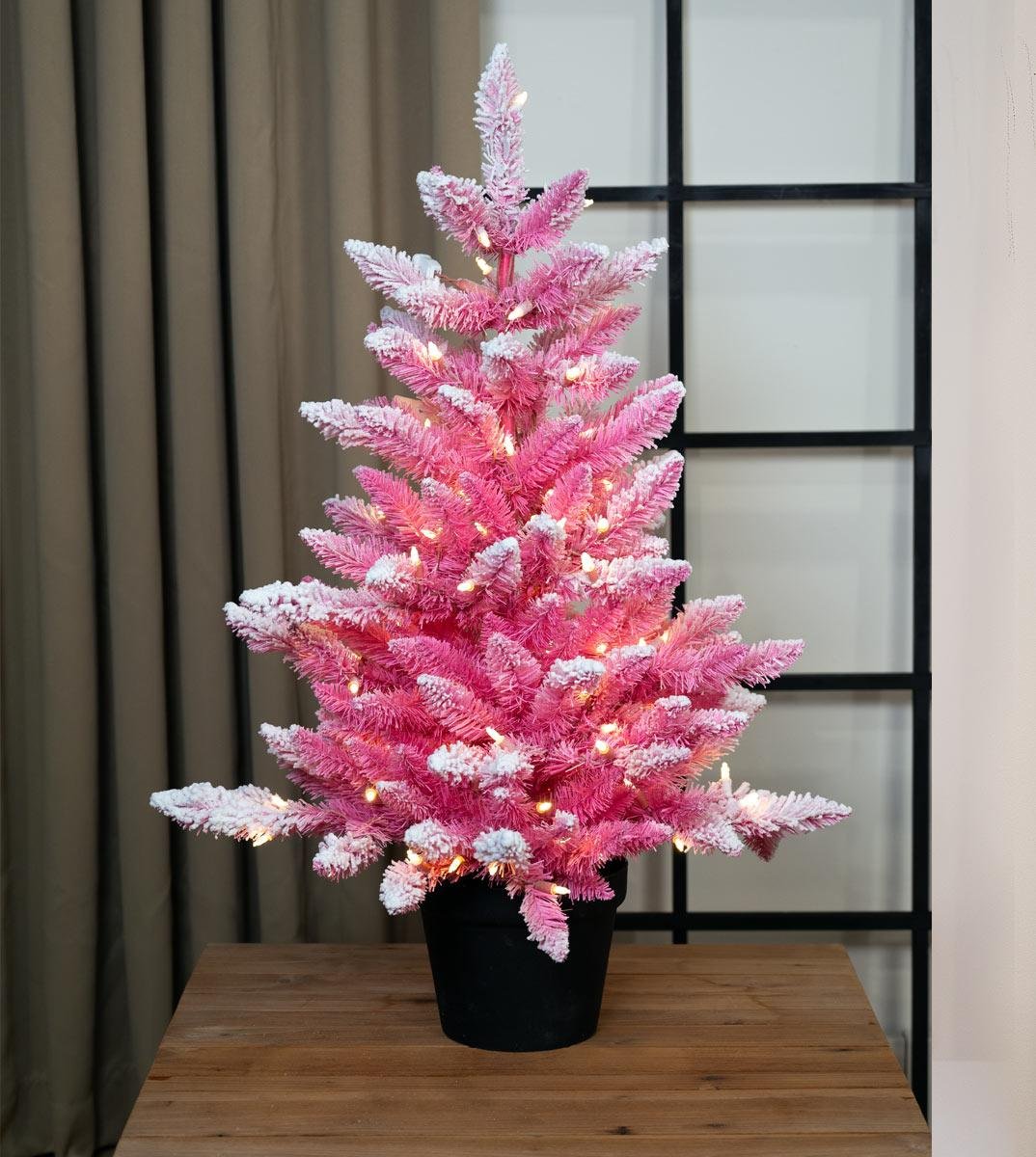 3' Flocked Over Pink Potted Tree - Clear LED