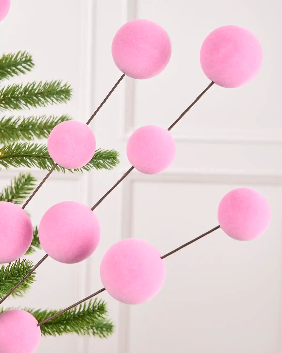 Set of 3 Velvet Bauble Picks, Pink, 70 cm - Image 3