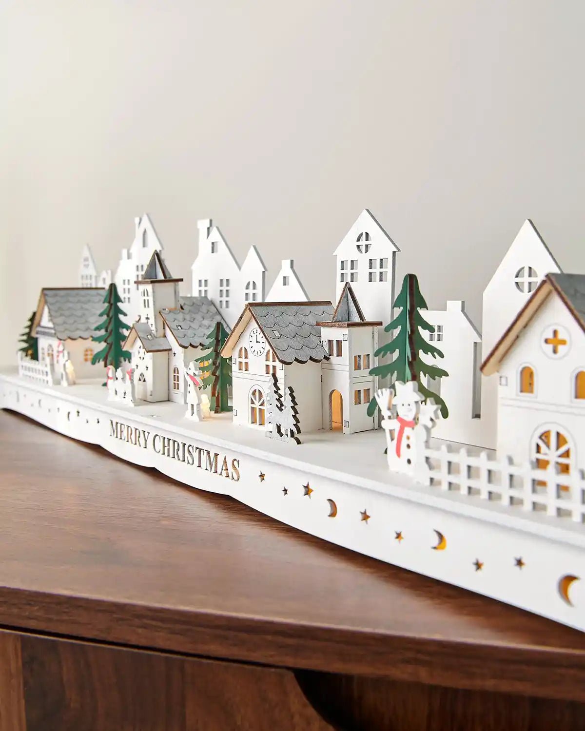 Pre-Lit Wooden Village Scene, White, 70cm - Image 2
