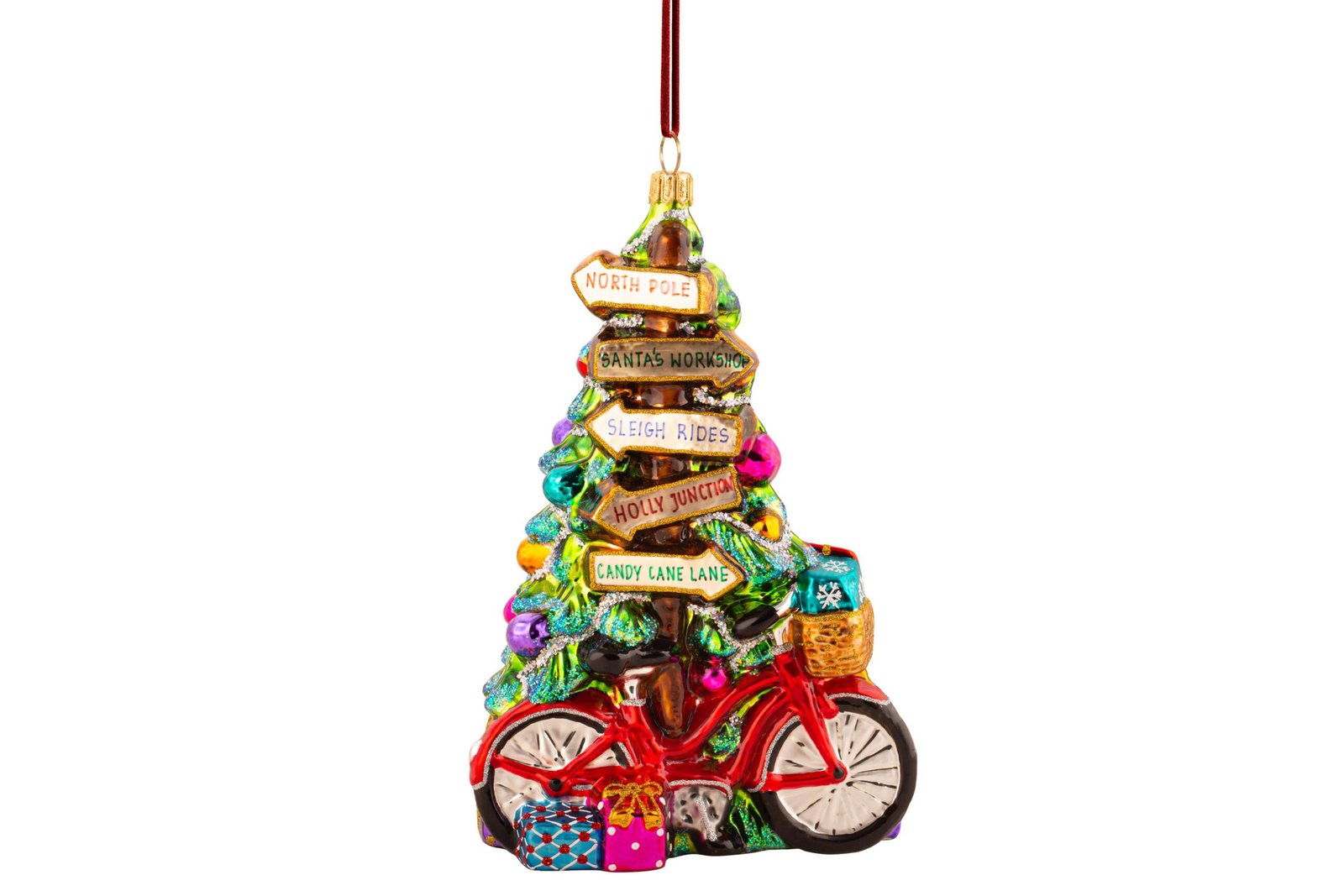 Huras Family Holiday Trailblazer Bicycle with Tree European Blown Ornament