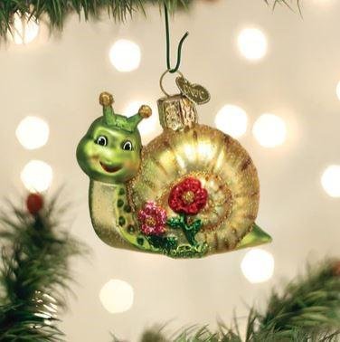 Old World Smiley Snail Glass Christmas Ornament