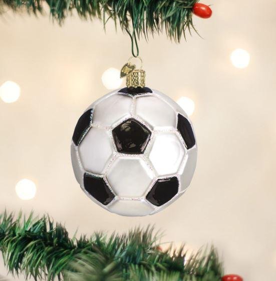 Old World Soccer Ball Glass Christmas Ornament - Image 2