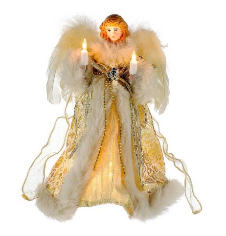 10" Ivory/Gold Angel Tree Topper 10Lt